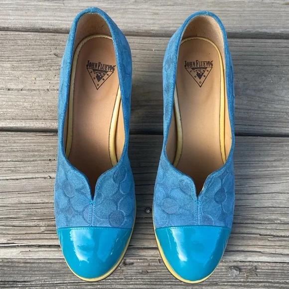 John Fluevog Shoes Attic Iris Patent Toe Pump in Blue Leather Women's Size 6-6.5 - Picture 4 of 16